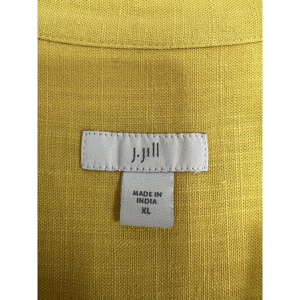 J Jill Shirt Dress XL Yellow Linen Blend Button Front Waist Tie Coastal Resort - Picture 4 of 11